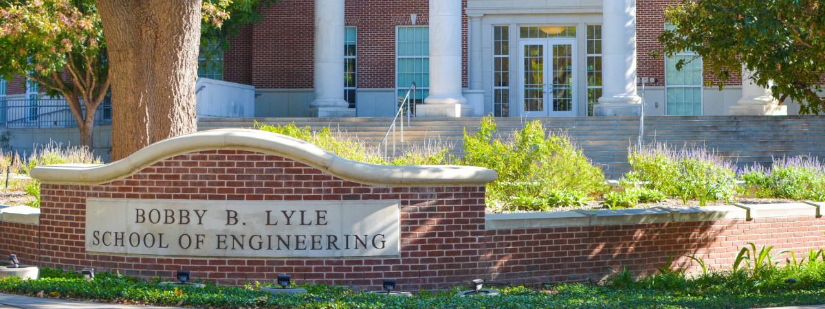 The outside of the Bobby B. Lyle school of Engineering at SMU on a sunny autumn day