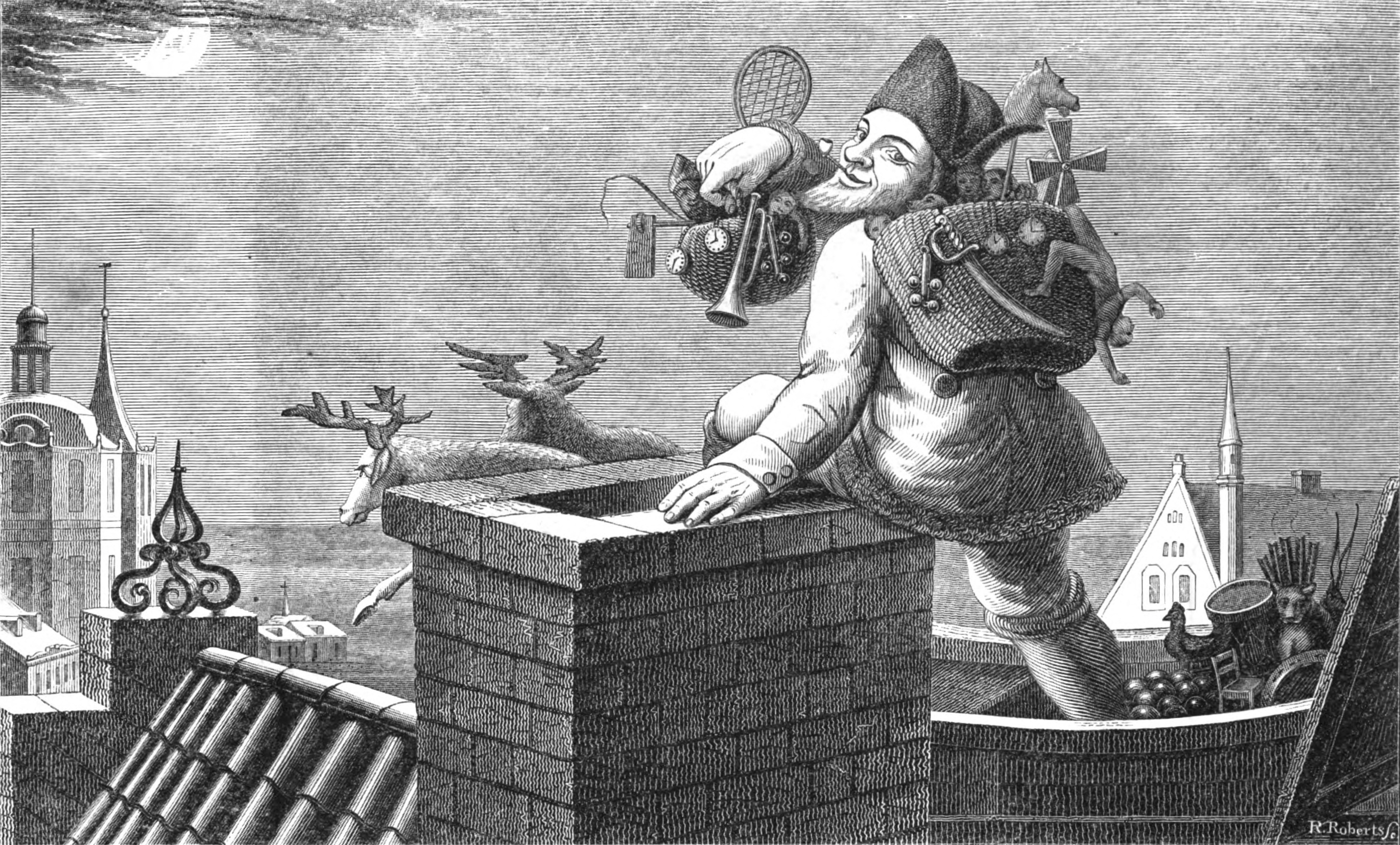 1841 woodcut from the New York Mirror depicts St. Nicholas arriving on New Year’s Eve.