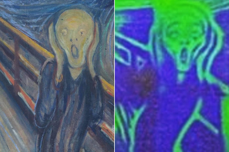 Researchers reproduced Edvard Munch’s The Scream on a display screen made of liquid crystals controlled by a chiral molecular switch to reflect light in different colors.